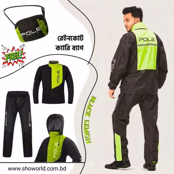 POLE Racing Waterproof Raincoat Suit for Bikers – Breathable Motorcycle Rain Jacket & Pants Set with Reflective Strips + Free Storage Bag (Unisex)